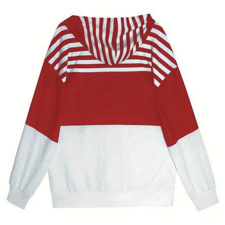 Striped Contrast Color Zipper Hooded Sweater