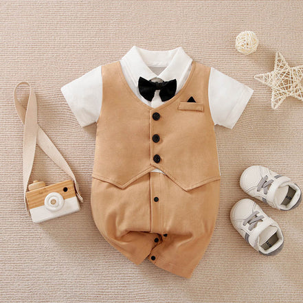Baby Boy Gentleman Jumpsuit Khaki / 59cm kid dress